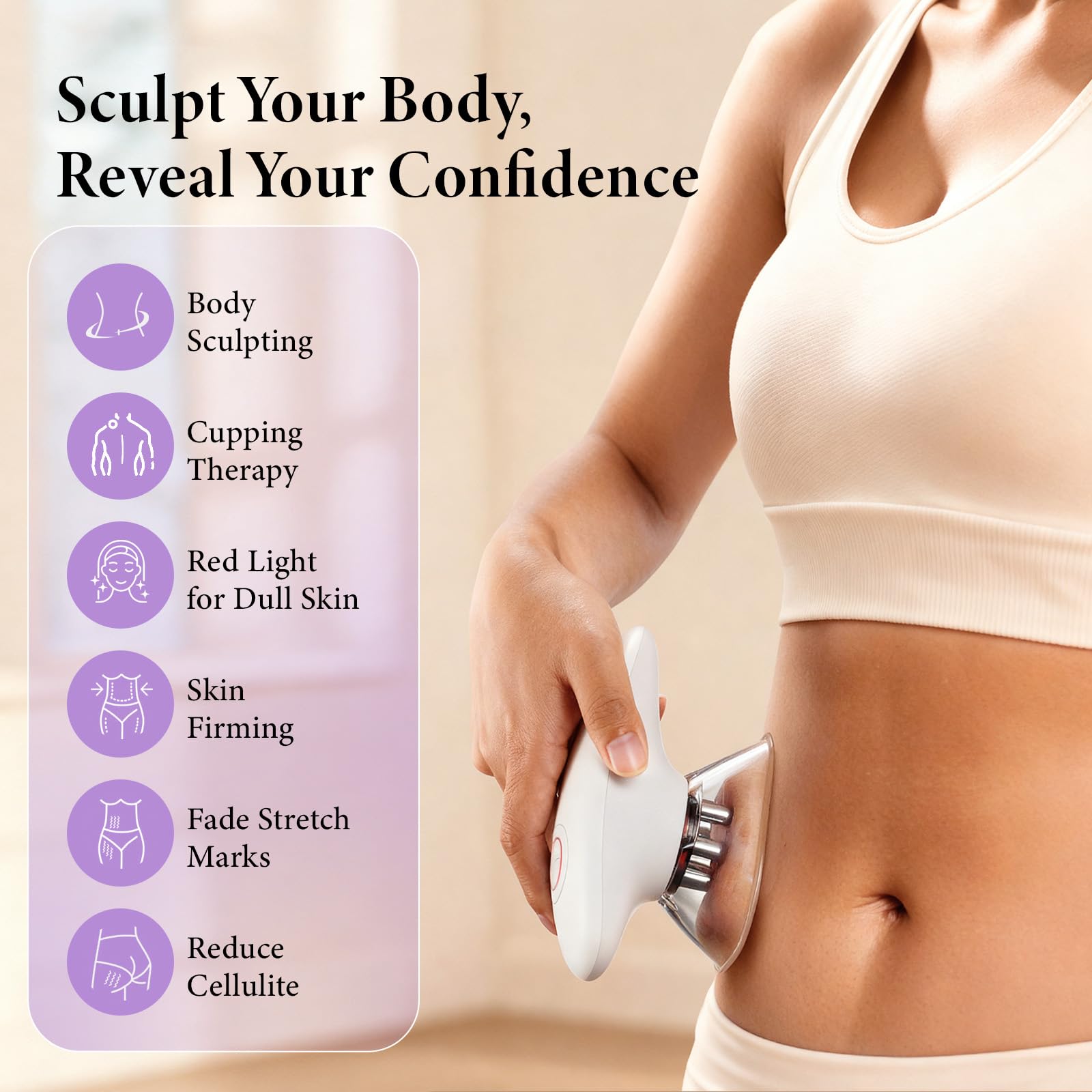 SUNLUXY 3-in-1 Body Sculpting Machine small cup for arms and precise areas for smoother skin
