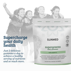 SUNMED Supergreens Daily Gummies Skin glow icon implies radiant skin benefits
