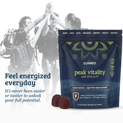 SUNMED travel pack of Peak Vitality gummies for easy use while traveling.