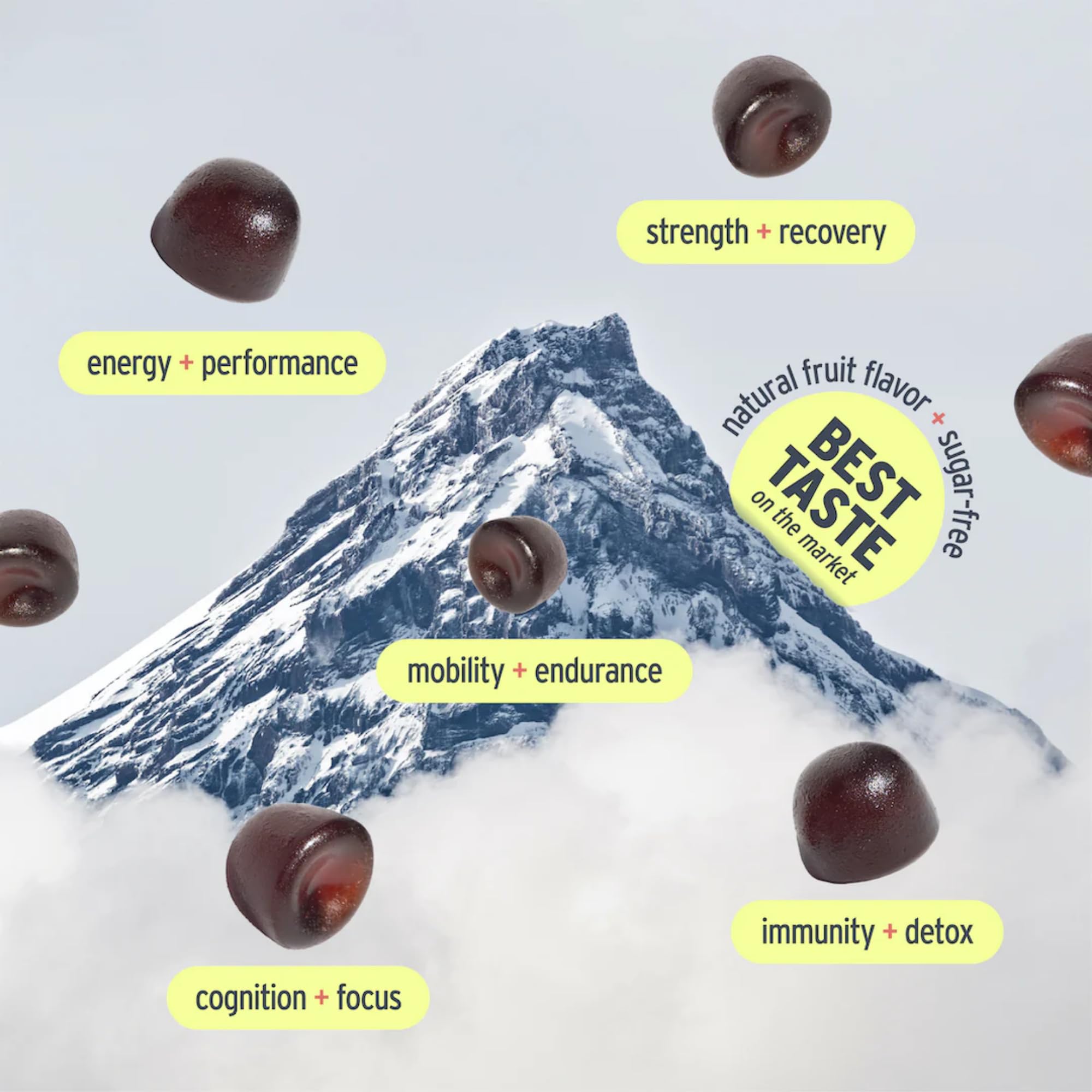 SUNMED Watermelon flavor gummies close-up showing glossy texture for focus and daily use.