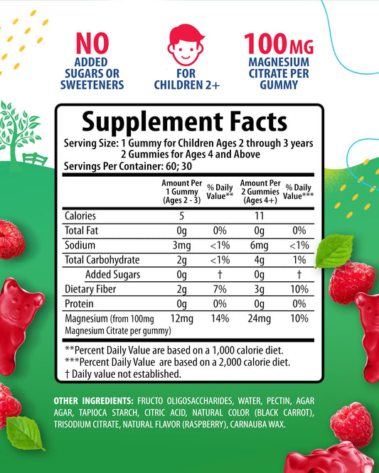 Sunny Sam Kids magnesium gummies raspberry chews supporting mood and calm
