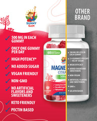 Sunny Sam 500mg gummies label emphasizes natural, vegetarian formula for clean daily use.