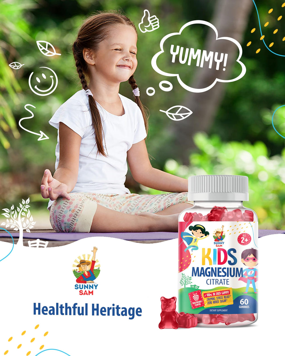 Sunny Sam smiling child enjoying gummies as part of a daily routine