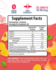 Sunny Sam D3 K2 gummies peach flavor close-up highlighting chewable format.