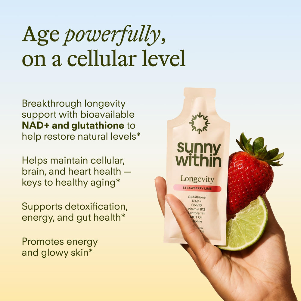Sunny Within Longevity liquid NAD drops illustrate bioavailable NAD+ delivery