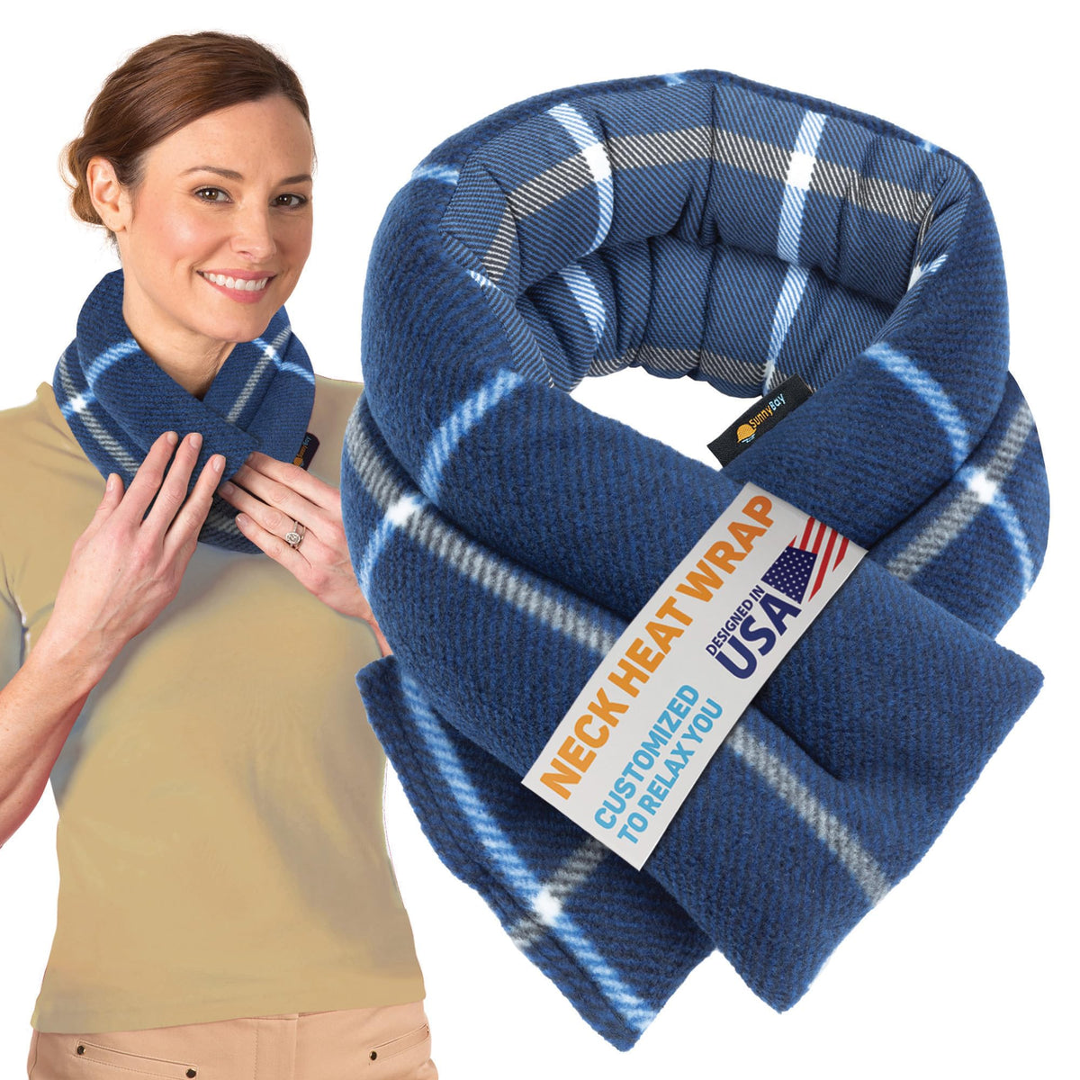 SunnyBay neck wrap in action provides warming comfort for tense shoulders and neck