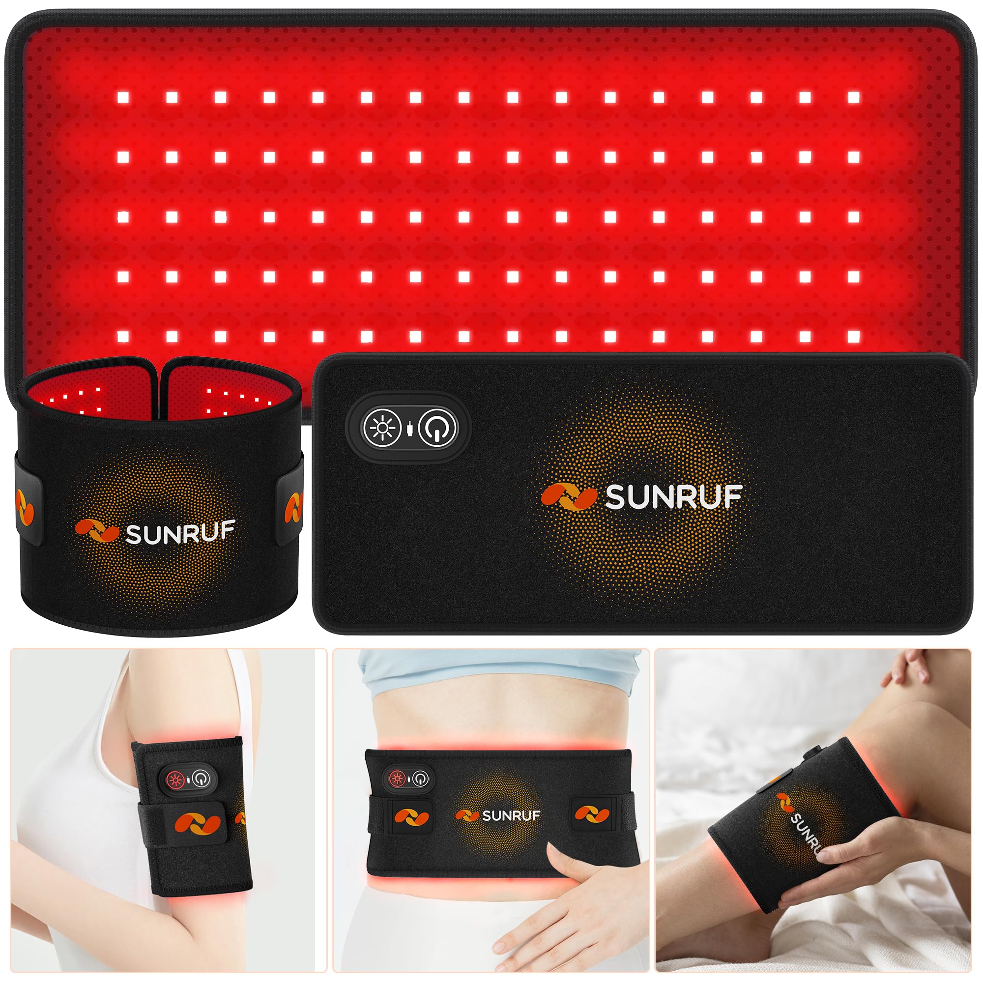 Sunruf red light therapy pad front view for home use and cordless convenience