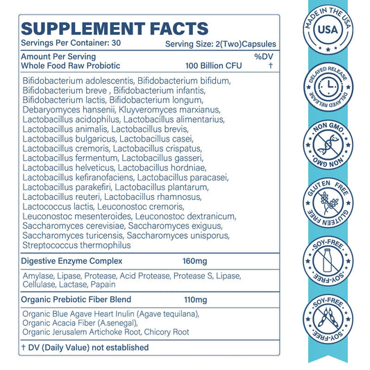 Sunshine & Rain Raw Probiotics capsules close-up for easy swallowing
