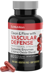 SunNutrition Vascular Defense bottle shows nitric oxide support for healthy circulation