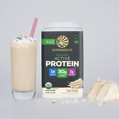Sunwarrior Active Blend close-up showing probiotics and enzymes for gut-friendly support