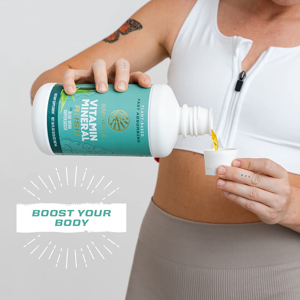 Sunwarrior aloe vera nourish glass highlights soothing plant infusion.