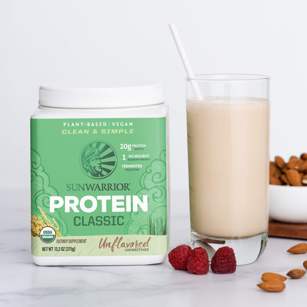 Sunwarrior ingredient panel highlights pure non GMO plant protein.