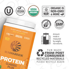 Sunwarrior Classic Plus chocolate protein powder shake glass ready for mixing.