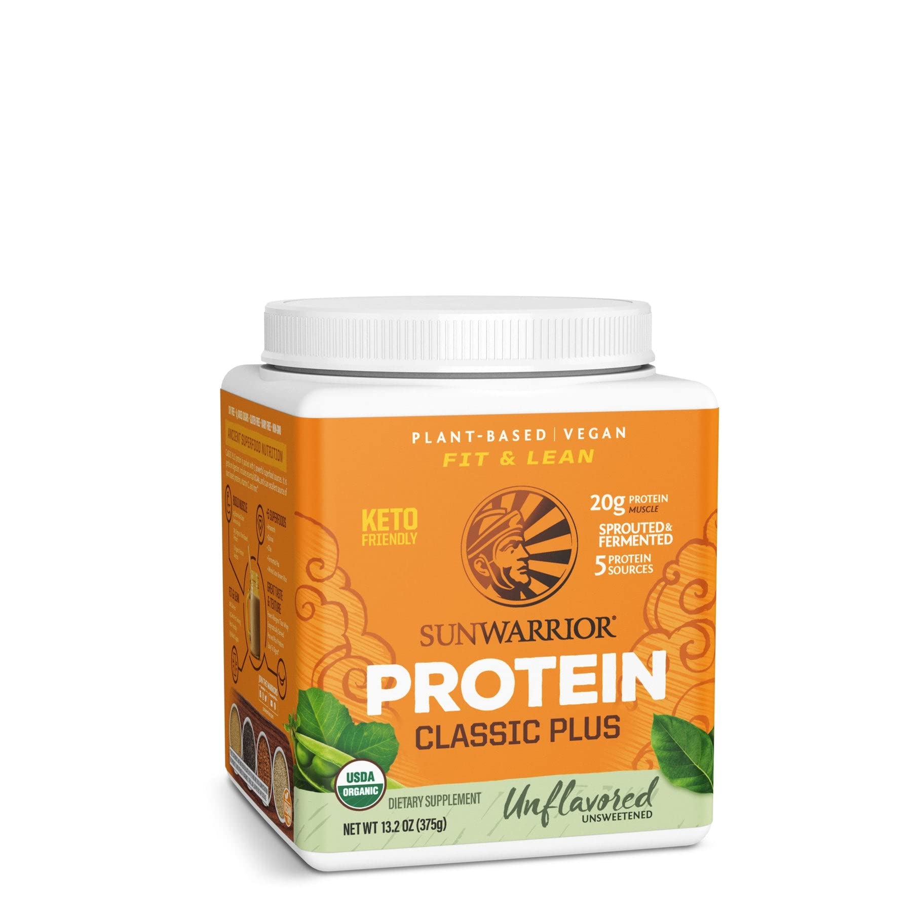 Sunwarrior Clean Vegan Protein Powder unflavored tub for a clean, plant-based protein boost any time.