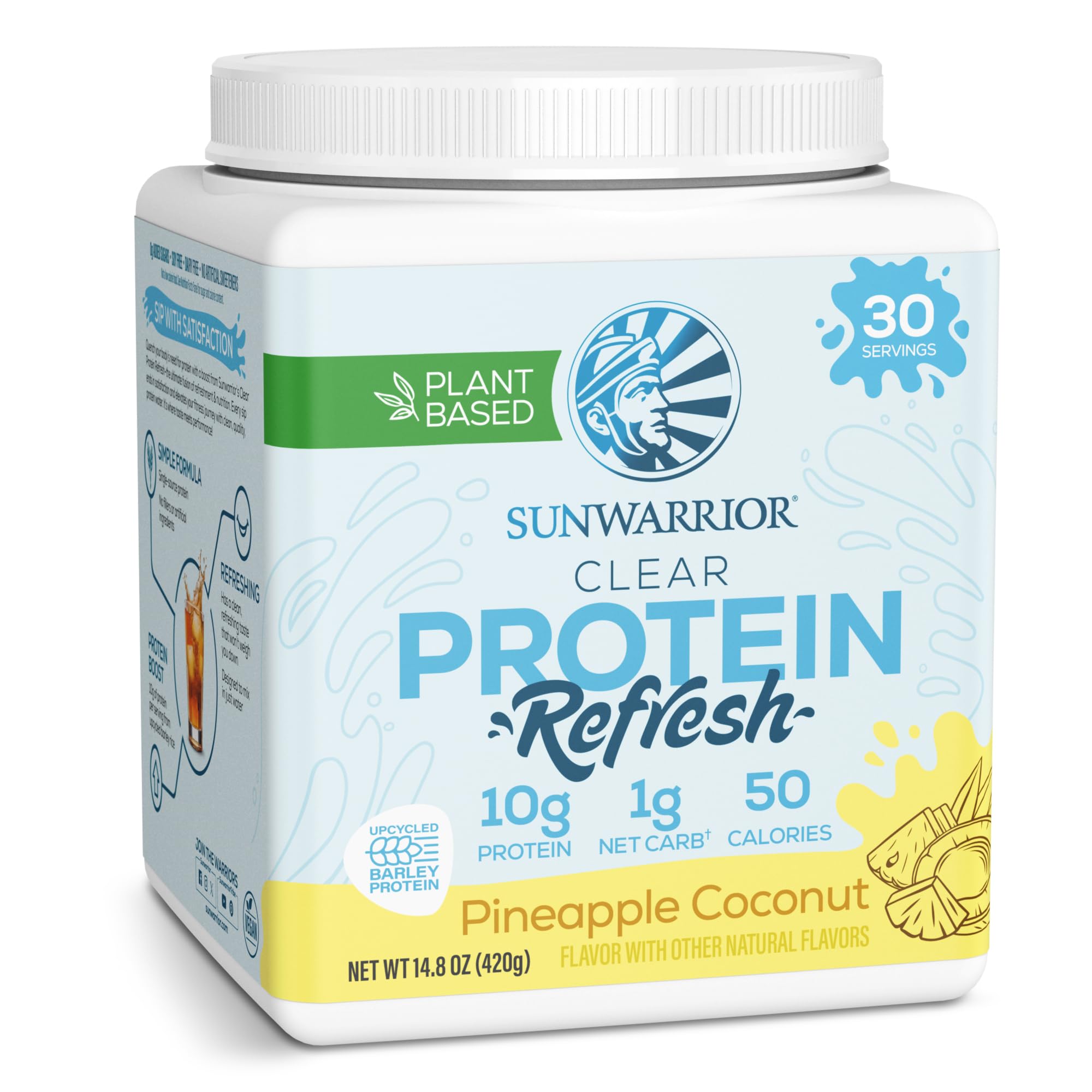 Sunwarrior Clear Protein Refresh bottle with pineapple coconut flavor for refreshing hydration