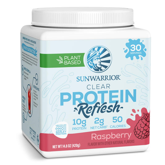 Sunwarrior Clear Protein in water delivering a refreshing raspberry hydration