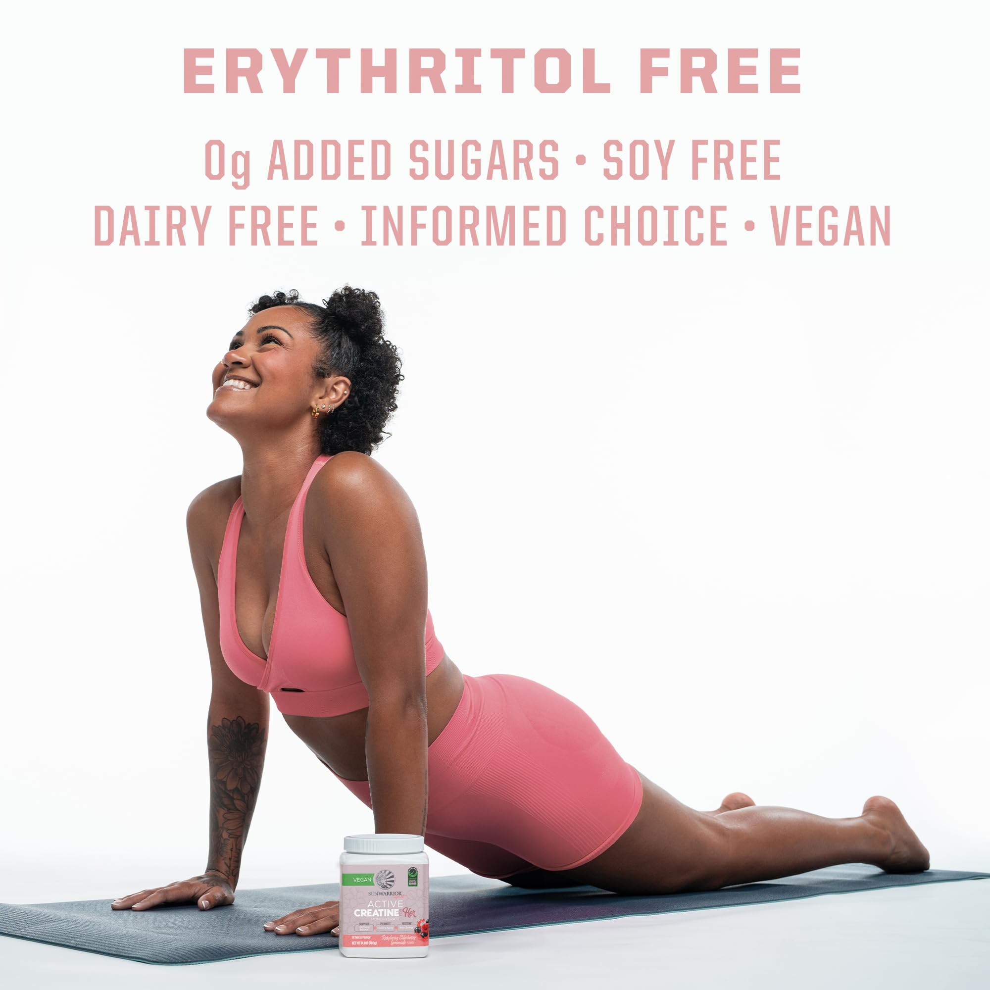 Sunwarrior Creatine for Women label info highlights ingredients and serving guidance.