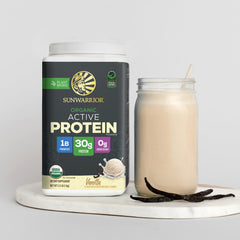 Sunwarrior dairy-free, gluten-free, non-GMO powder suitable for sensitive diets.