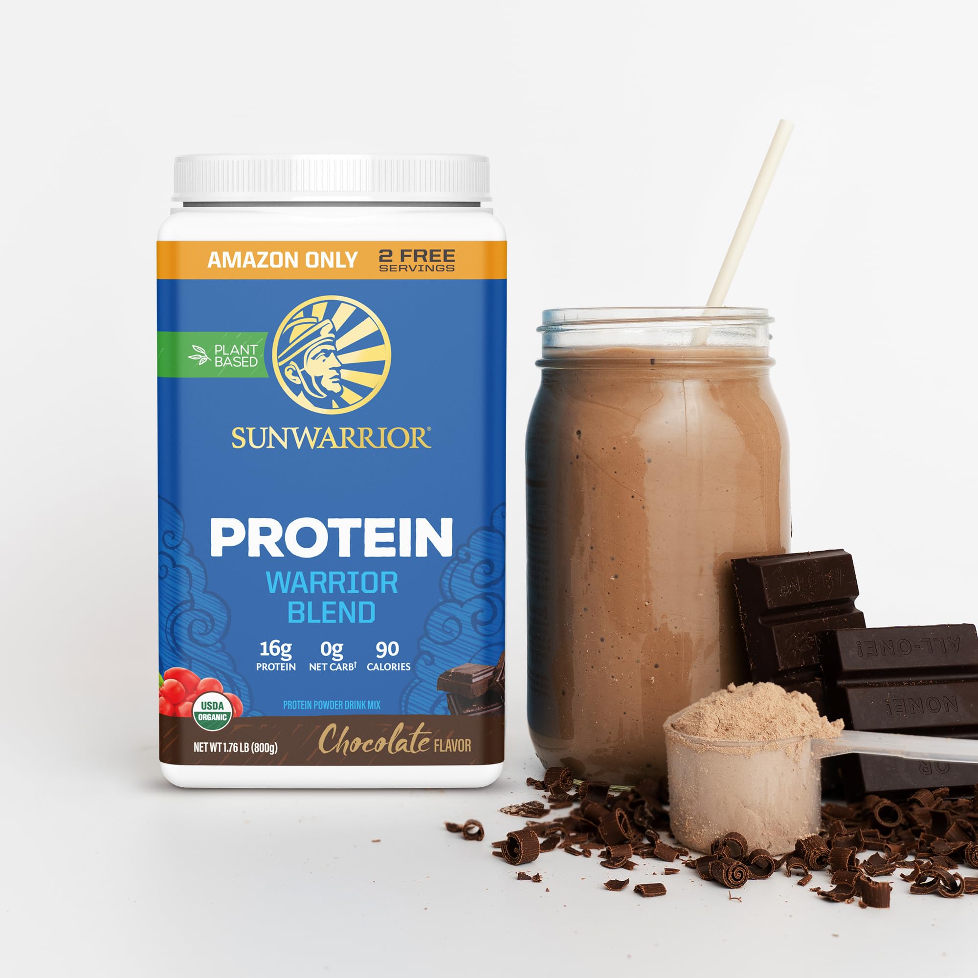 Sunwarrior gluten-free vegan label emphasizing non-GMO ingredients