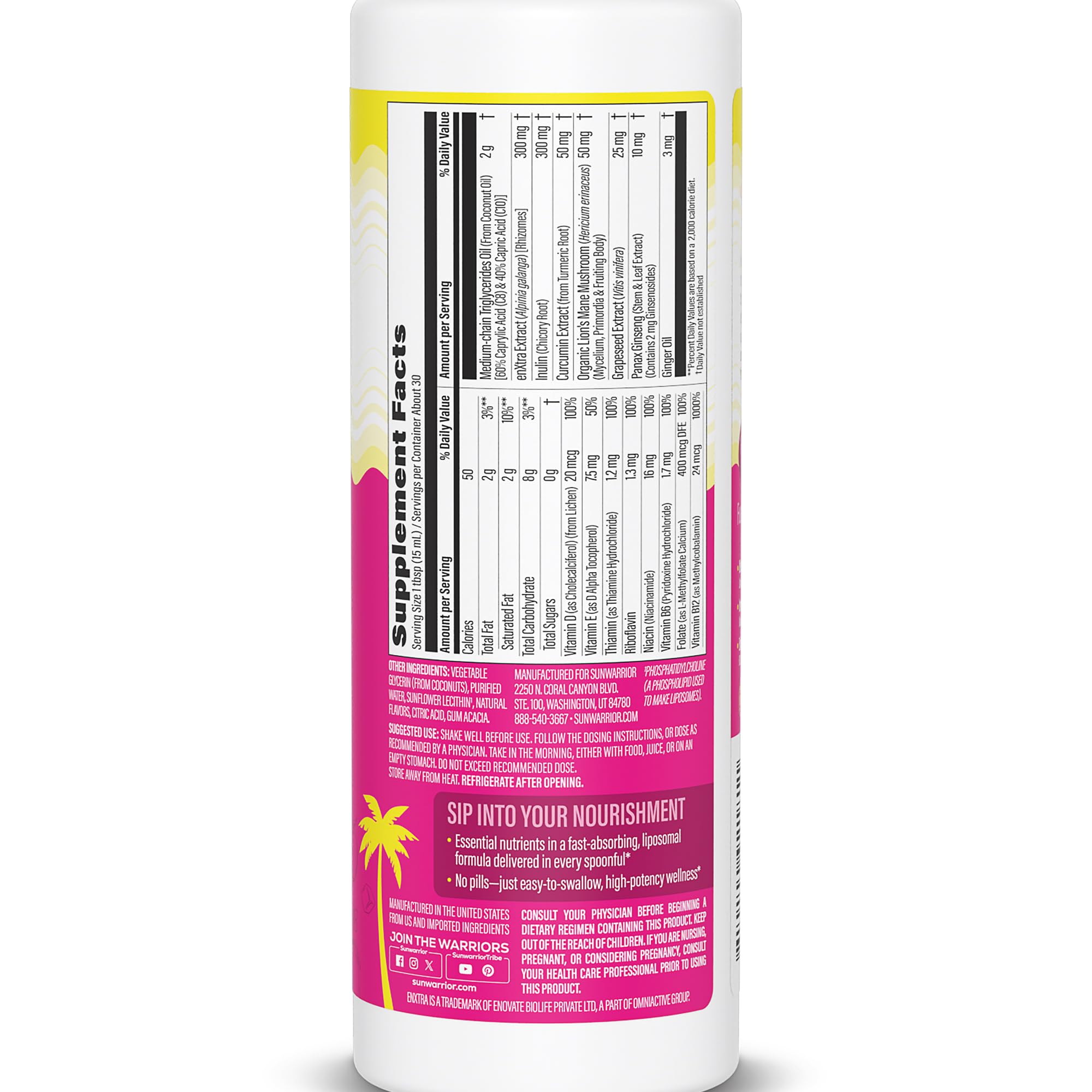 Sunwarrior Liquid Multivitamin for Women pour shows easy dosing and smooth sip.