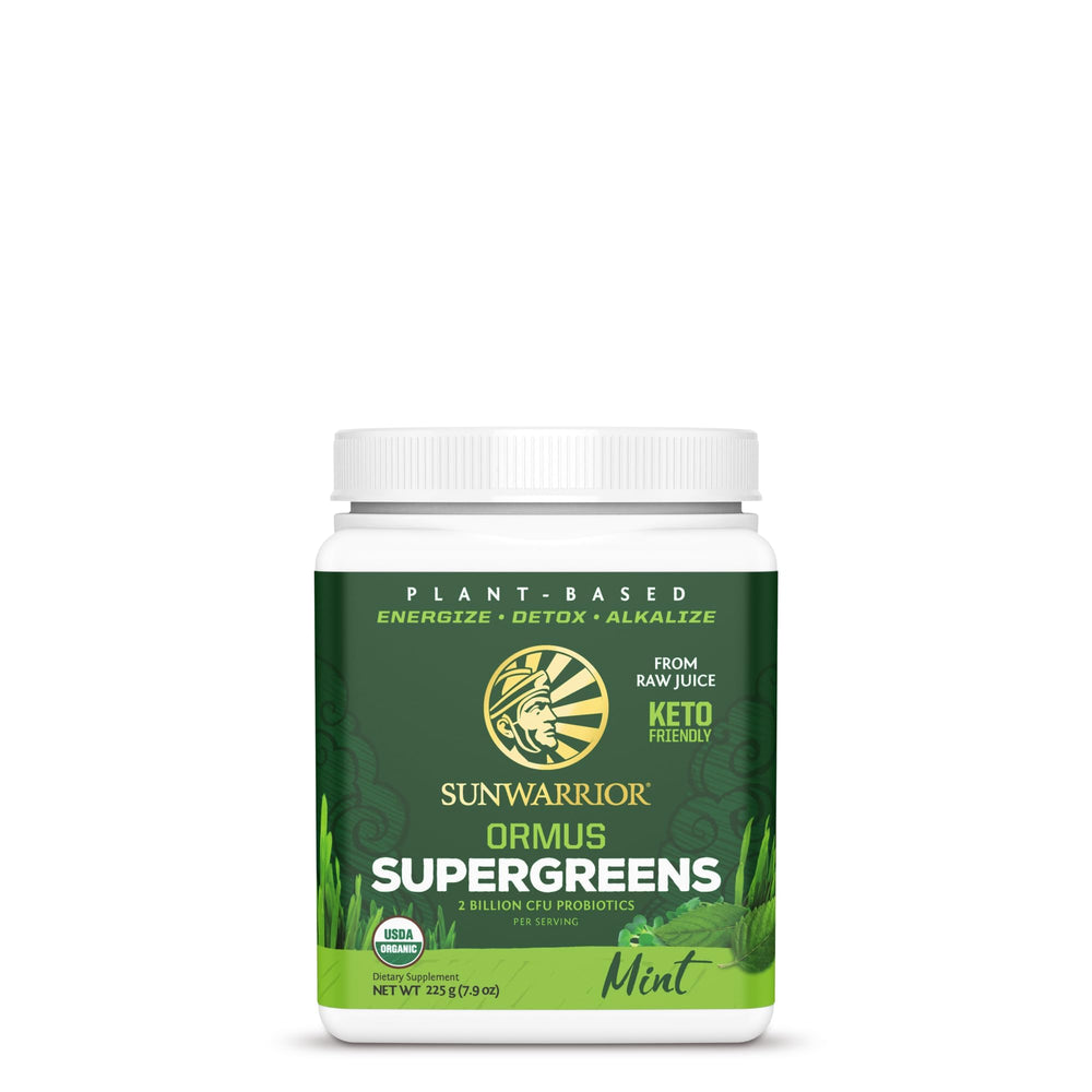 Sunwarrior moringa leaf close-up highlights nutrient-rich greens blend.