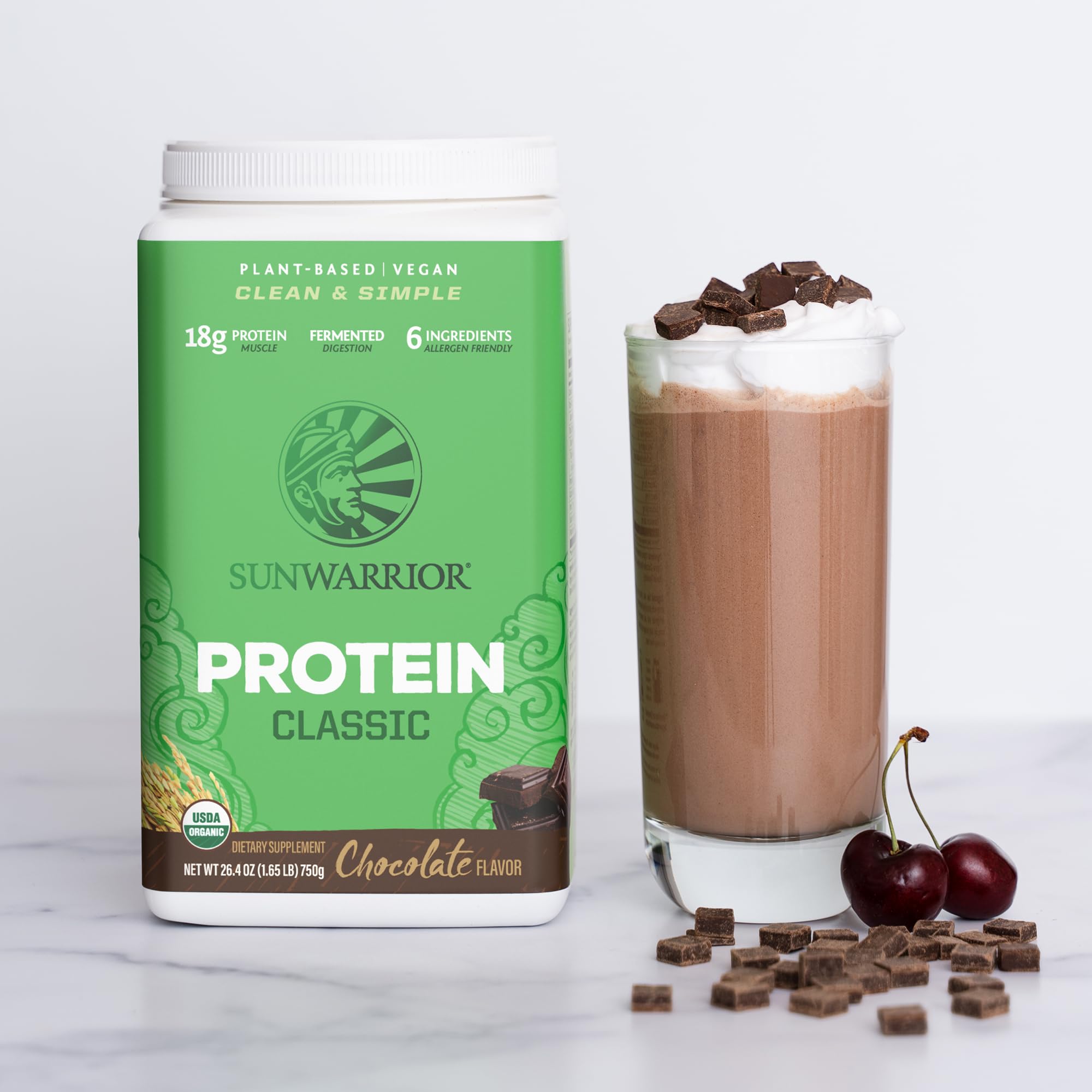 Sunwarrior nutrition facts panel communicates protein content and fiber benefits