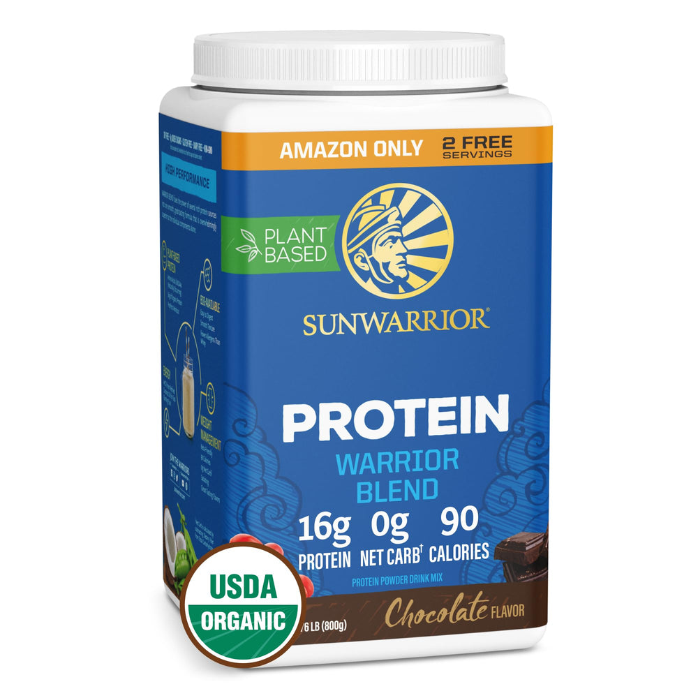 Sunwarrior Organic Plant Based Protein Powder Chocolate tub for clean vegan fueling