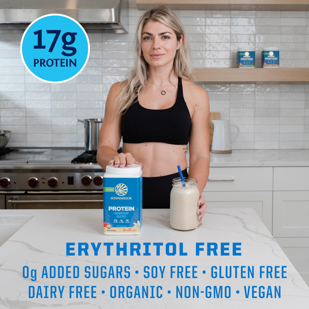 Sunwarrior organic plant protein bag providing gluten-free protein on the go.