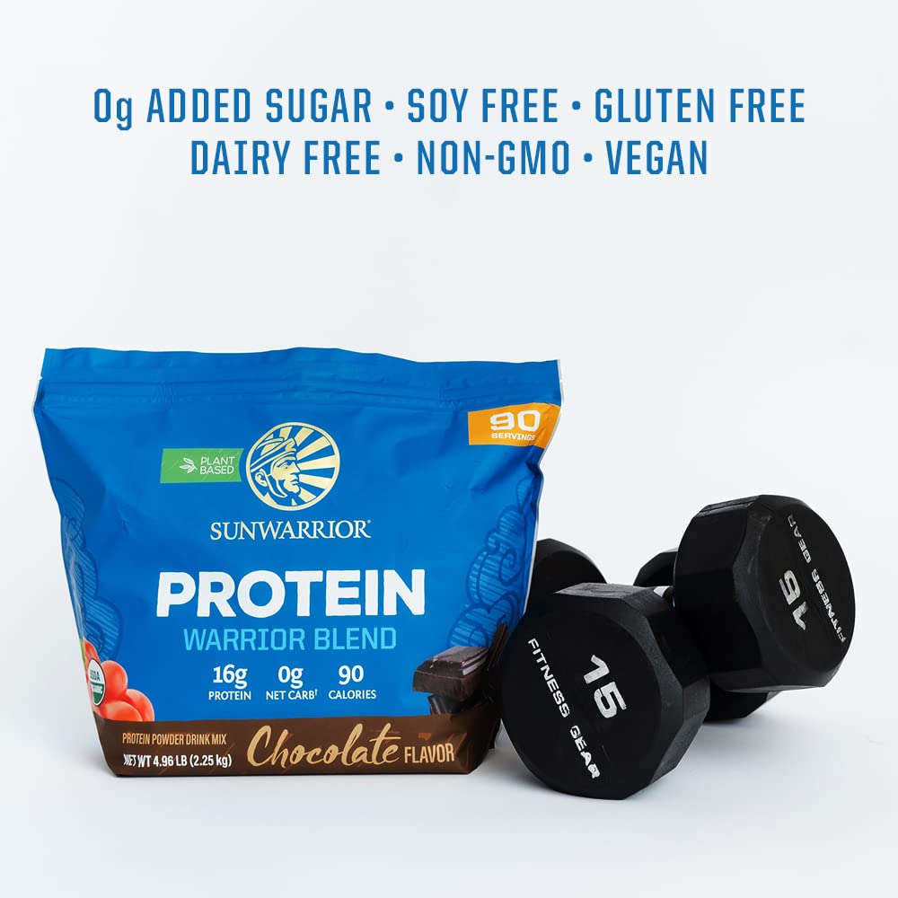 Sunwarrior organic protein nutrition label signals a clean, allergen-friendly option.