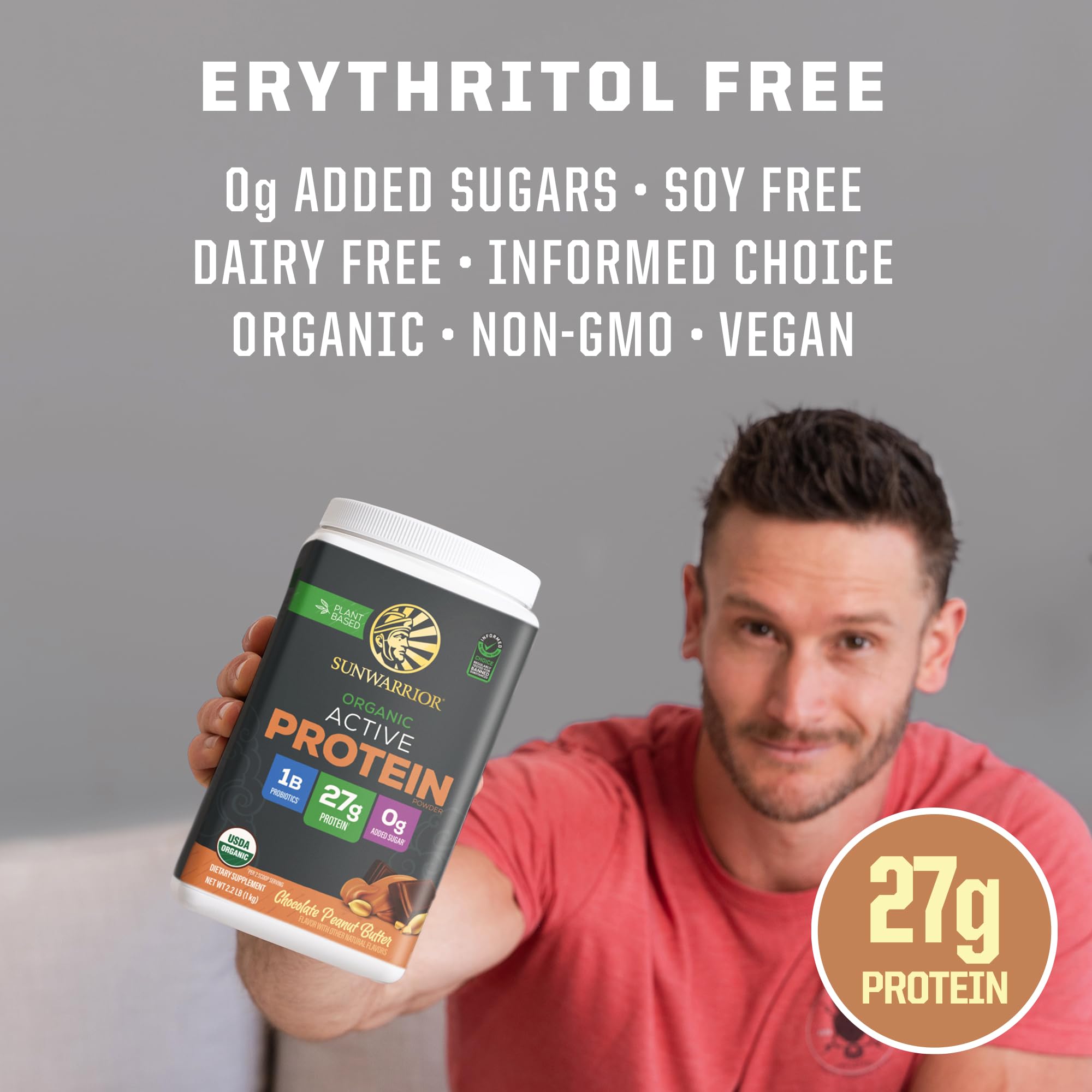Sunwarrior organic vegan protein with rice, pumpkin, and pea blends.