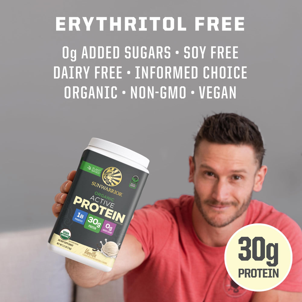 Sunwarrior plant-based protein blend with minerals and botanicals for recovery support.