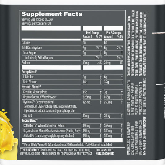 Sunwarrior Pre Workout scoop dissolves smoothly for quick hydration and focus.