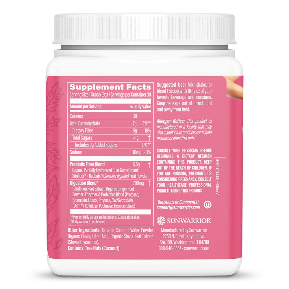 Sunwarrior prebiotic fiber powder scoop closeup showing convenient serving for mixing.