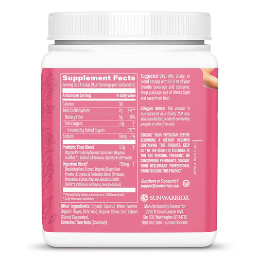 Sunwarrior prebiotic fiber powder scoop closeup showing convenient serving for mixing.