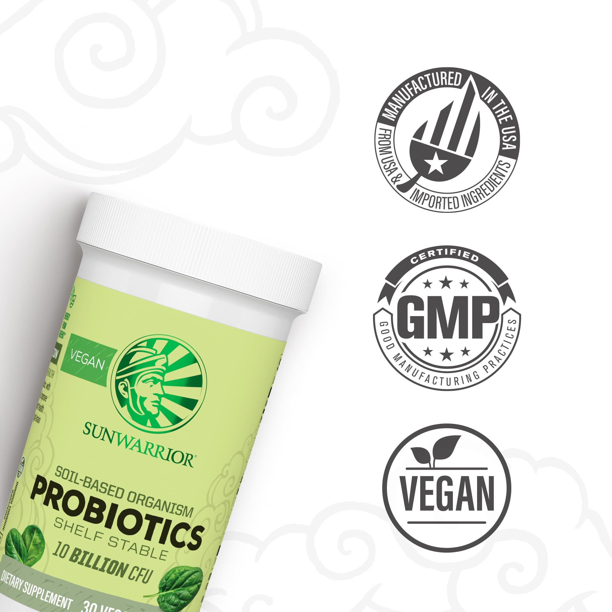 Sunwarrior Probiotics capsules in hand for convenient daily dosing.