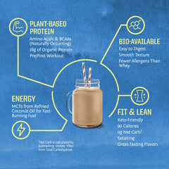 Sunwarrior protein shake glass showing creamy dairy-free vegan shake