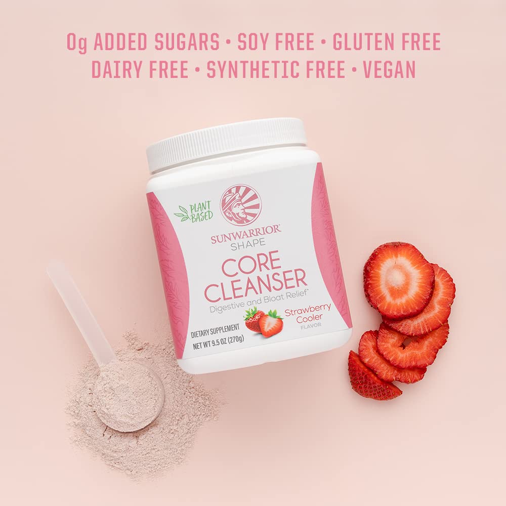 Sunwarrior Strawberry Cooler ingredients sheet emphasizes non-GMO and clean labeling.