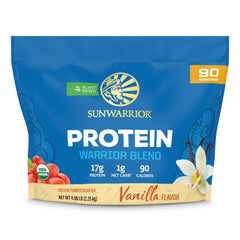 Sunwarrior Vanilla Organic Protein Powder bottle showcases vegan nutrition for balanced energy.