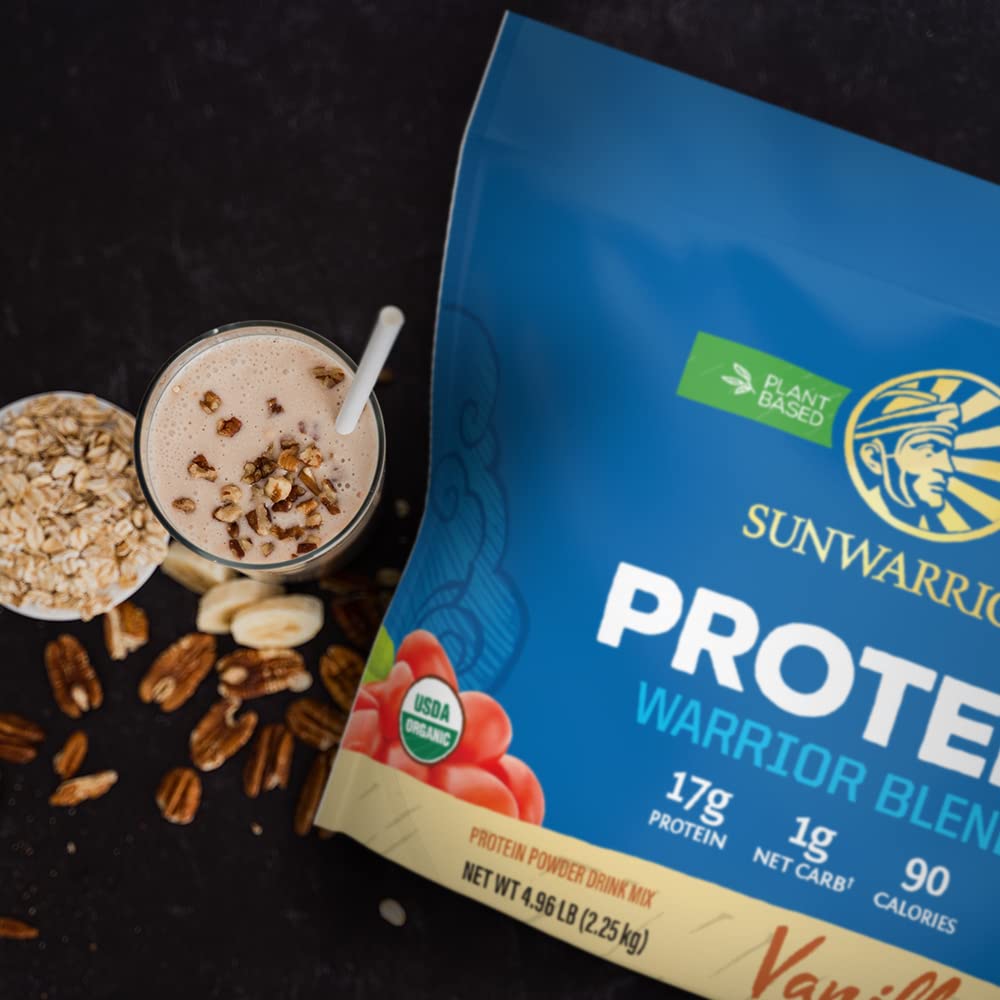 Sunwarrior Vanilla Organic Protein Powder in gym setup supporting active training.