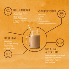 Sunwarrior vanilla vegan protein shake glass: creamy plant-based shake for workouts.