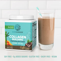 Sunwarrior vegan collagen powder bottle-label—transparent formula with no added sugar