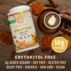 Sunwarrior Vegan Protein shake glass with creamy pumpkin spice aroma