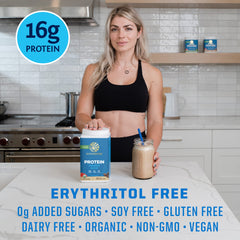 Sunwarrior Warrior Blend Mocha nutrition panel shows 24g protein per serving.