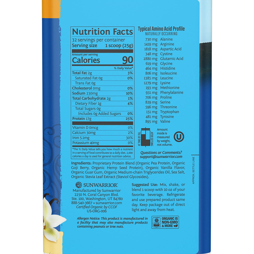 Sunwarrior Warrior Blend vanilla serving highlights a dairy-free post-workout protein