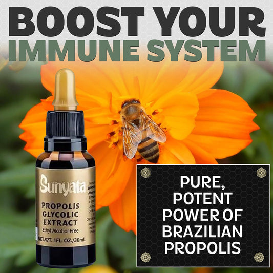 Sunyata Propolis dropper bottle enables precise, spill-free dosing.