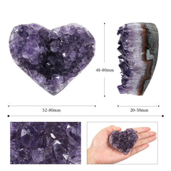 SUNYIK amethyst crystal geode heart detail ideal for shelf display.