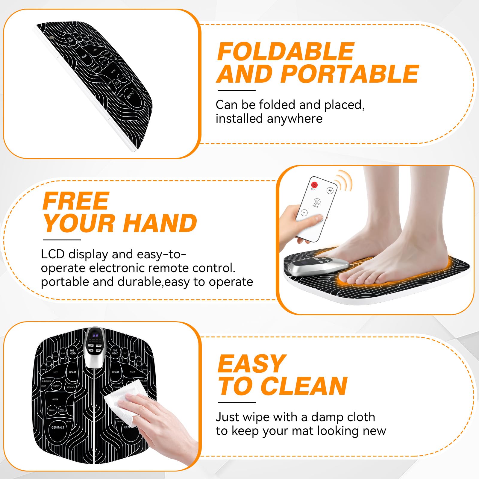 SUOIDOD EMS Foot Stimulator display demonstrates mode and intensity options for customizable sessions