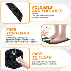 SUOIDOD EMS Foot Stimulator display demonstrates mode and intensity options for customizable sessions