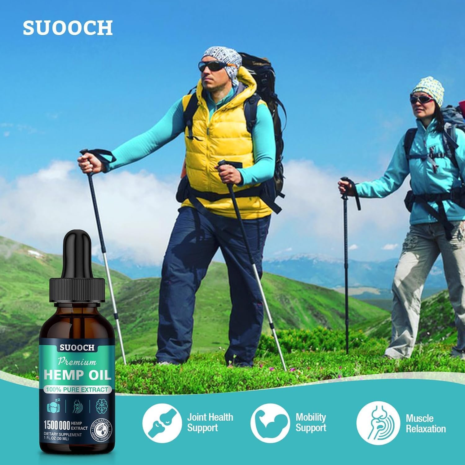 SUOOCH hemp oil label shows ingredients and potency for informed daily use.