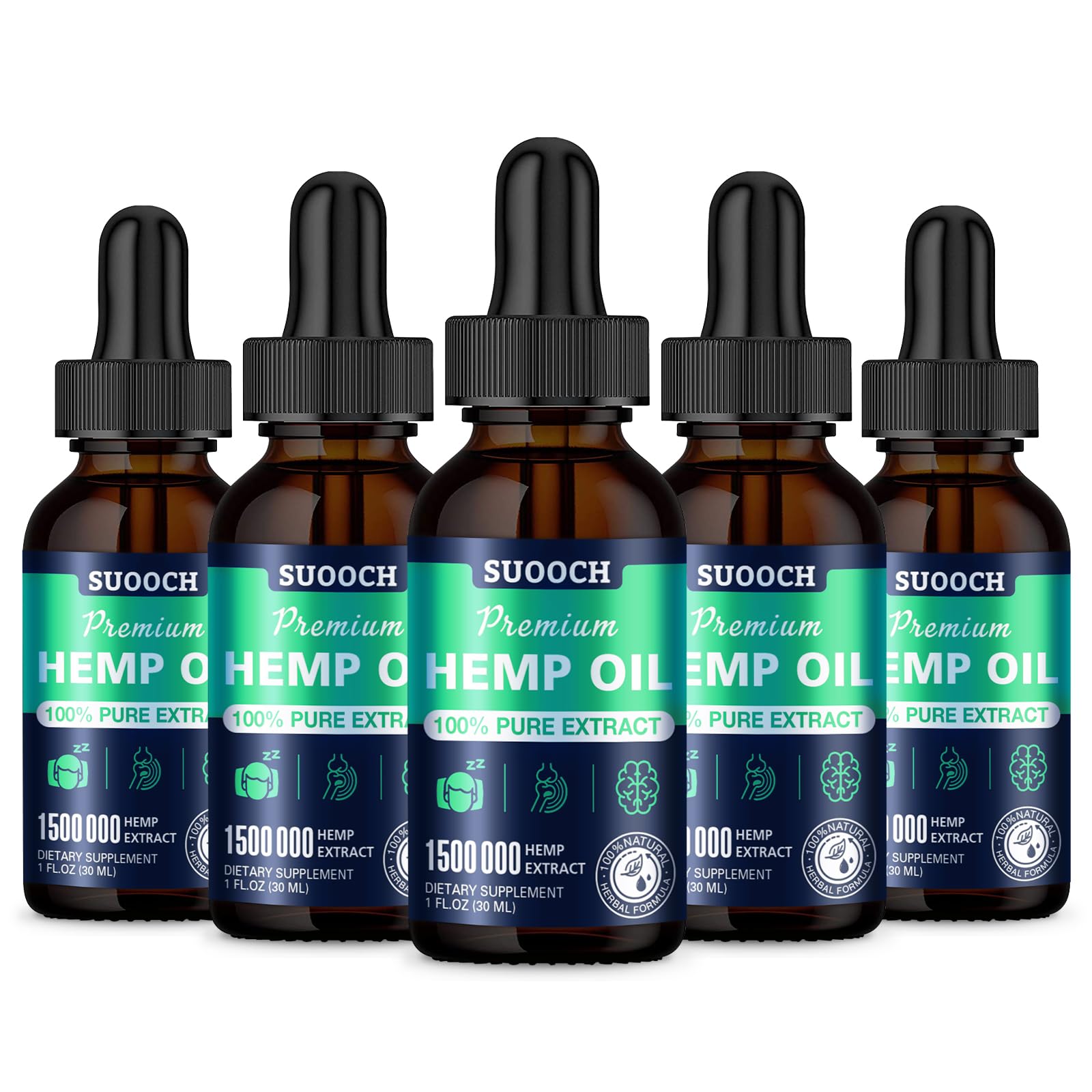 SUOOCH hemp oil drops package front view for daily wellness and potency.